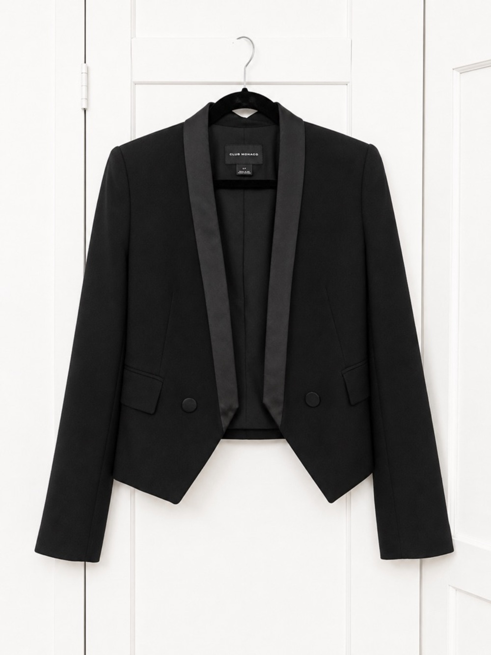 Club Monaco Black Satin-Trim Cropped Women's Blazer